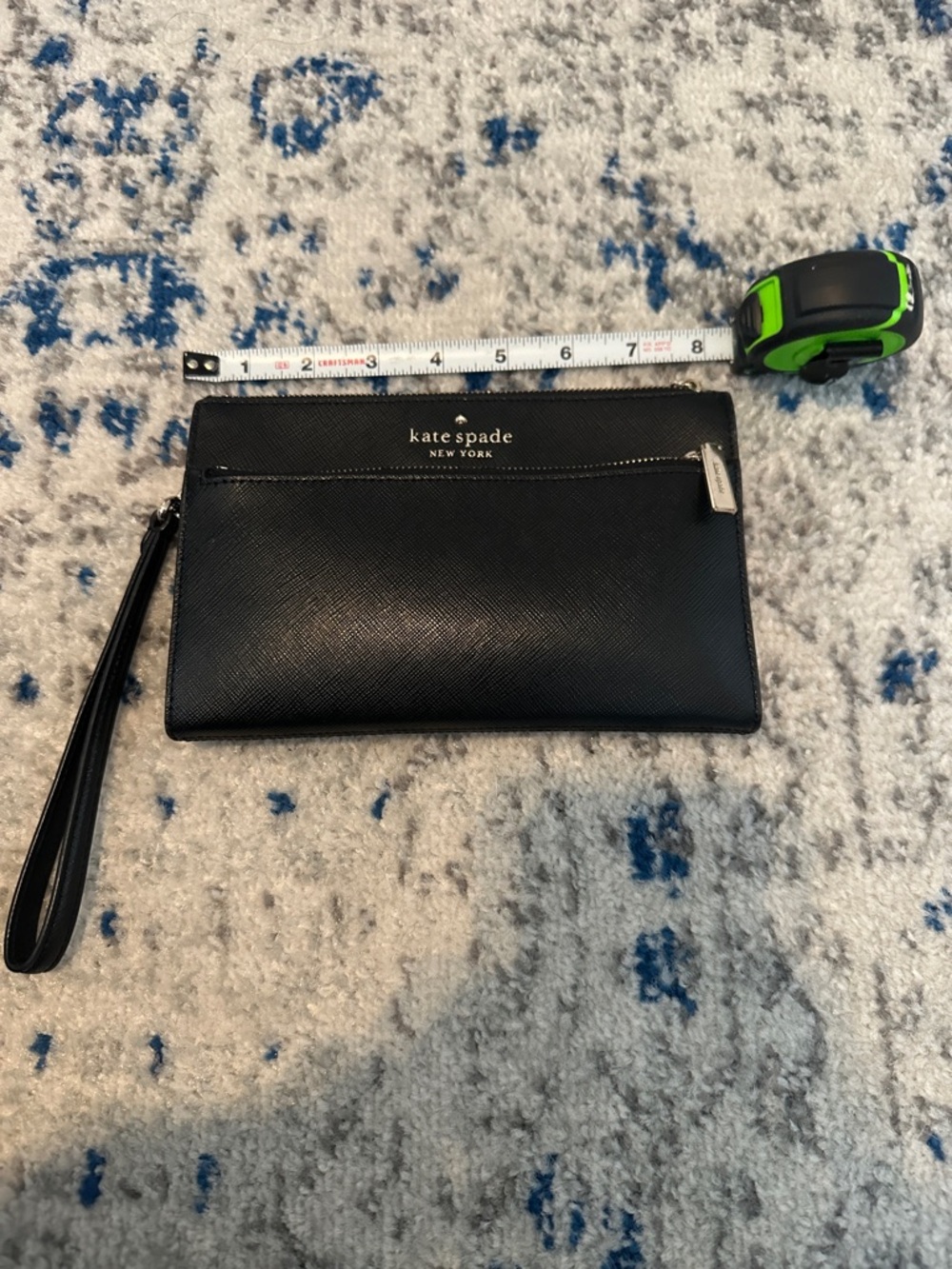 kate spade Black Leather Zip Wristlet with Front Pocket